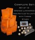 Set of 12 Orange Luminaries, Warm White LED Tea Lights, Stakes