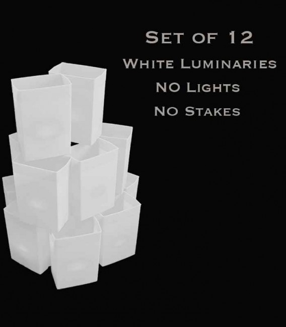 Set of 12 White Luminaries, No Light Source, No Stakes