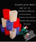 Set of 12 Patriotic Luminaries, Light String, R/W/B Bulbs & Stakes