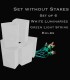 Set of 6 White Luminaries, green light string with clear bulbs, no stakes