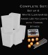 Set of 6 White Luminaries, amber LED tea lights with timers, stakes