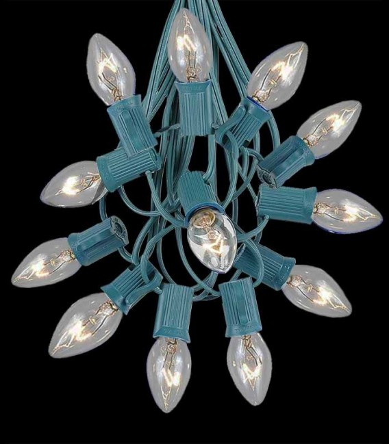 12 Socket Green Electric Light String, Clear Bulbs