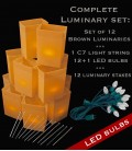 Set of 12 Brown Luminaries, Light String, LED Bulbs & Stakes
