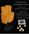 Set of 6 Brown Luminaries, "XtraBrite" LED Tea Lights w/ Timers & Stakes