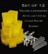 Set of 12 Yellow Luminaries, White Light String with Bulbs, Stakes