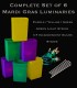 Complete Mardi Gras Set of 6 Luminaries, Green Light String with Incandescent Bulbs, Stakes