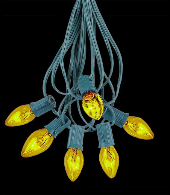 6 Socket Green Electric Light String, Yellow Bulbs
