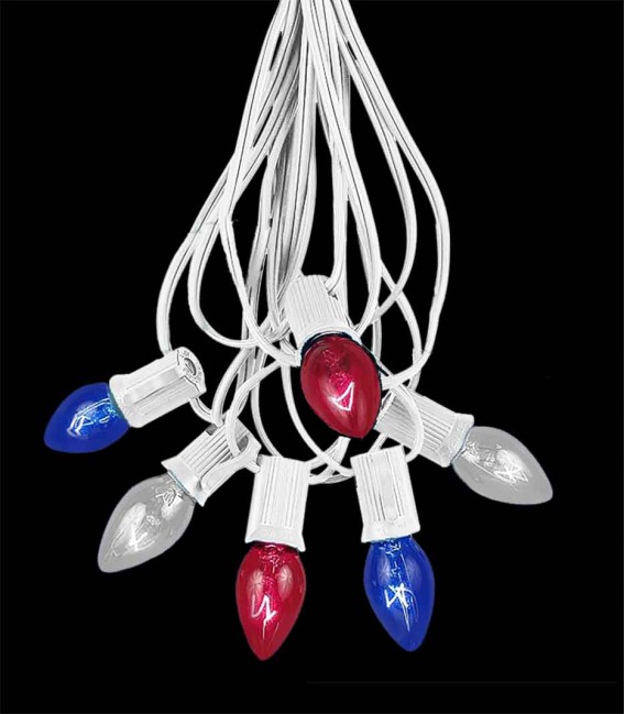 6 Socket White Electric Light Strings, Patriotic Bulbs