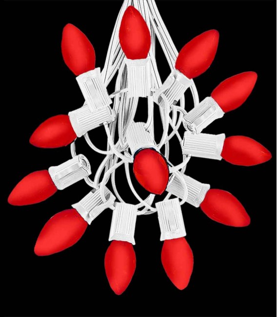 12 Socket White Electric Light Strings, Red LED Bulbs