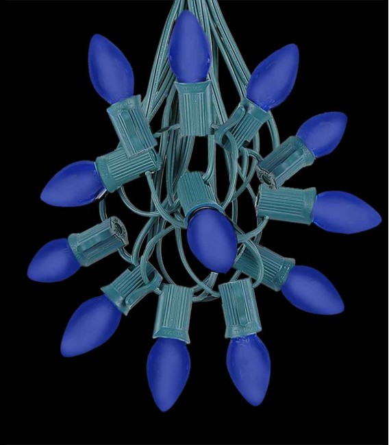12 Socket Green Electric Light Strings, Blue LED Bulbs