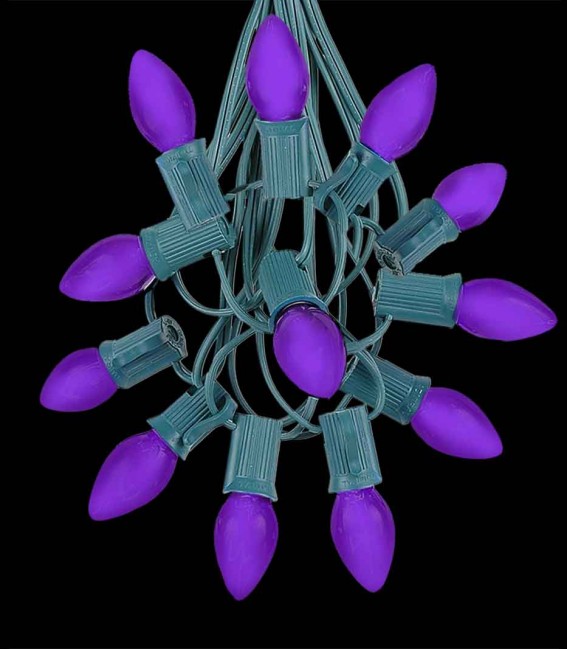 12 Socket Green Electric Light Strings, Purple LED Bulbs