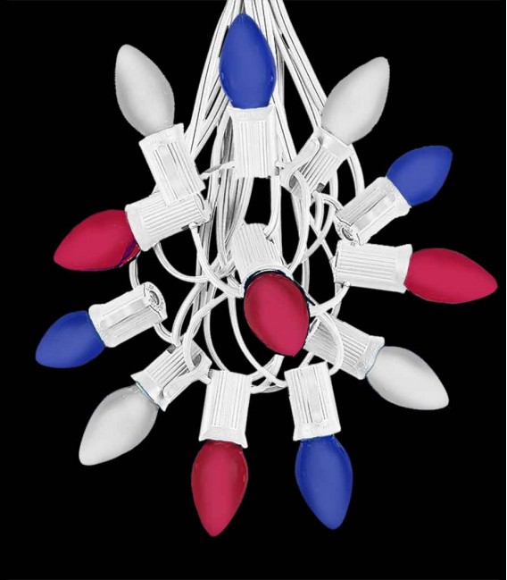 12 Socket White Electric Light Strings, Patriotic LED Bulbs