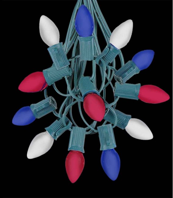 12 Socket Green Electric Light Strings, Patriotic LED Bulbs