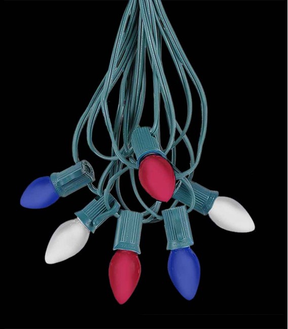 6 Socket Green Electric Light Strings, Patriotic LED Bulbs