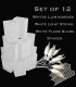 Set of 12 White Luminaries, White Light String with White Flame Bulbs, Stakes