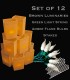 Set of 12 Brown Luminaries, green light string with flame bulbs, stakes